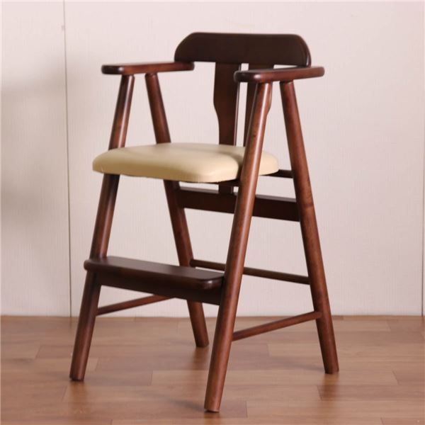ベビーチェア/子供椅子 ダークブラウン 44×44×72(47)cm 木製 肘付き 完成品 〔ダイニング プレゼント〕