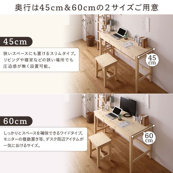 天然木 デスク 幅140×奥行45cm ナチュラル フェルト付き パソコンデスク 机 PCデスク カントリー調 おしゃれ 北欧 在宅勤務 リモートワーク 組立品 木製 テーブル リビングデスク 学習デスク ツインデスク