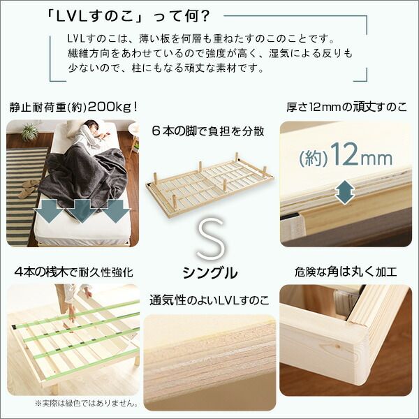すのこ ベッド シングル 幅約98cm ポケットコイルロールマットレス付き ナチュラル 木製 天然木 パイン材 高さ3段調節 すのこベット シングルベッド ベッドルーム 組立品代引不可