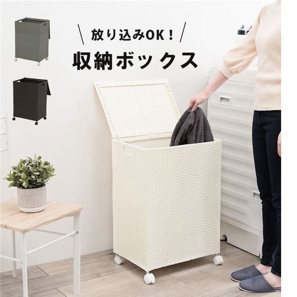 スーパSALE10倍＆4時間限定10％OFF ランドリーラック/ランドリー収納 【ホワイト 約幅45cm】 蓋付き キャスター付 洗濯かご チェスト 収納ボックス スチール【代引NG】