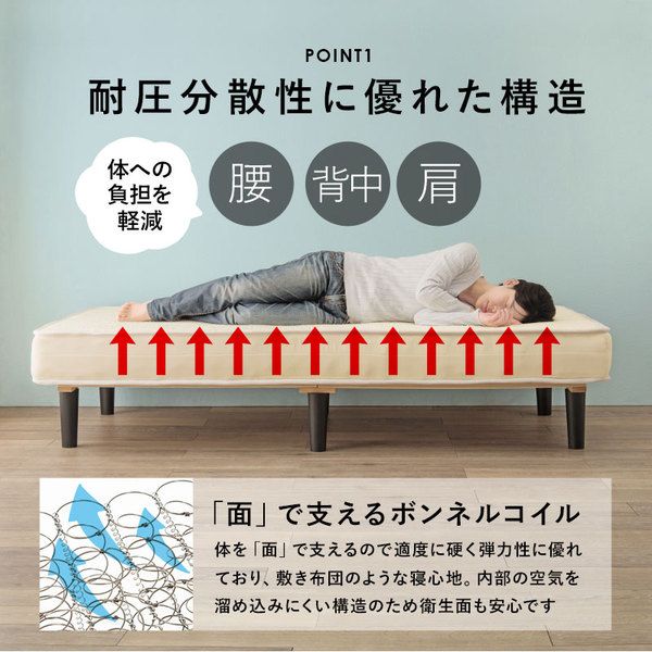 ピロートップ仕様 ボンネルコイル マットレスベッド シングル ブラック すのこフレーム 脚付き 組立品 〔ベッドルーム〕代引NG