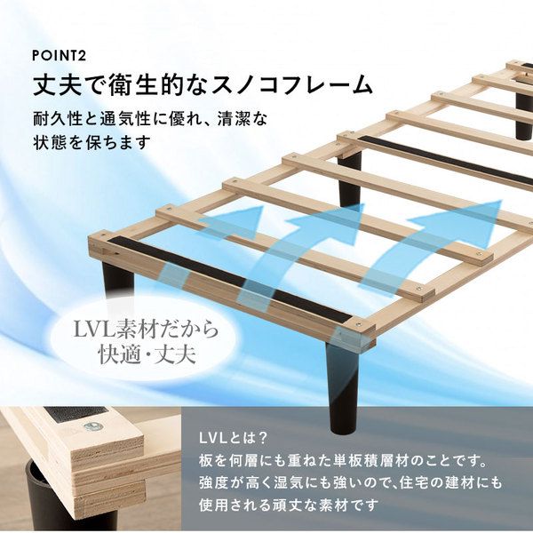 ピロートップ仕様 ボンネルコイル マットレスベッド シングル ブラック すのこフレーム 脚付き 組立品 〔ベッドルーム〕代引NG