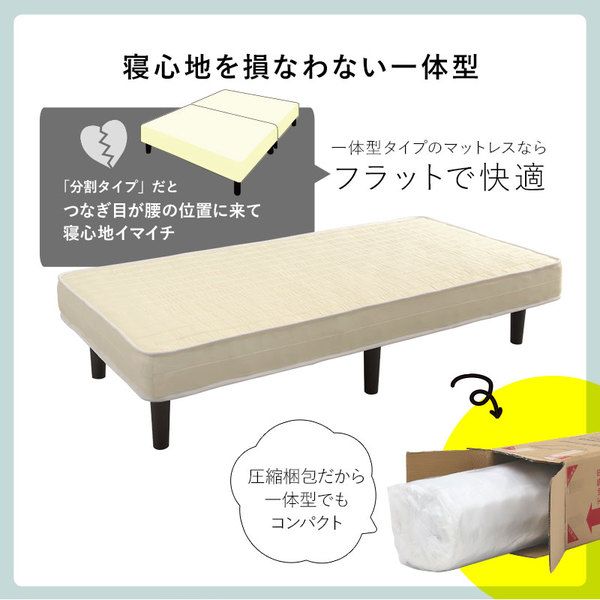 ピロートップ仕様 ボンネルコイル マットレスベッド シングル ホワイト すのこフレーム 脚付き 組立品 〔ベッドルーム〕代引NG