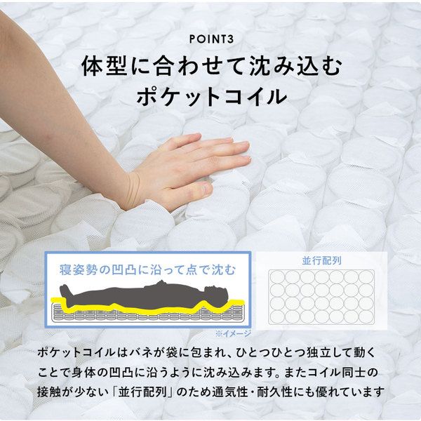 ピロートップ仕様 ポケットコイル マットレスベッド シングル グレー すのこフレーム 脚付き 組立品 〔ベッドルーム〕代引NG