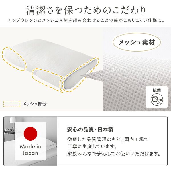 日本製ふんわり もっちり 低反発チップ まくら 60×40cm 抗菌 体圧分散 つつみこまれる感覚枕 低反発枕 ピロー マクラ 幅60cm メッシュ素材 通気性 プレゼント ギフト 寝具代引NG