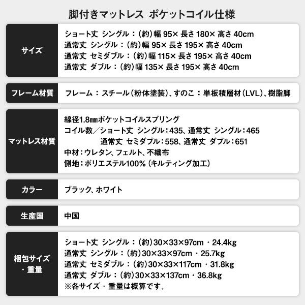 スーパSALE10倍＆4時間限定10％OFF ベッド 脚付きマットレス ブラック シングル ポケットコイル コンパクト圧縮 梱包 搬入 簡単 20cm 高脚 ハイタイプ マットレスベッド