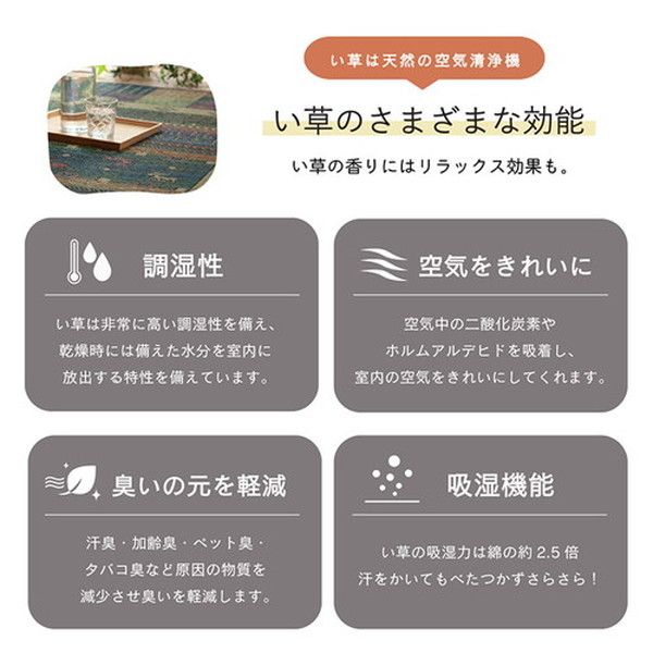 い草 ラグマット/絨毯 ギャベ ブルー 約191×250cm 自然素材 抗菌 防臭 滑り止め 不織布 調湿機能 〔リビング〕代引NG