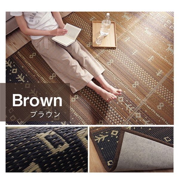 い草 ラグマット/絨毯 ギャベ柄 ブラウン 約60×180cm 自然素材 抗菌防臭 防傷 不織布 調湿 吸湿 〔リビング〕代引NG