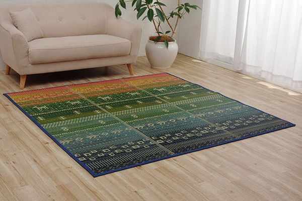 い草 ラグマット/絨毯 ギャベ柄 ブラウン 約60×180cm 自然素材 抗菌防臭 防傷 不織布 調湿 吸湿 〔リビング〕代引NG