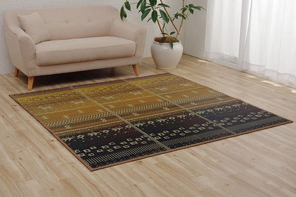 い草 ラグマット/絨毯 ギャベ柄 ブラウン 約60×180cm 自然素材 抗菌防臭 防傷 不織布 調湿 吸湿 〔リビング〕代引NG