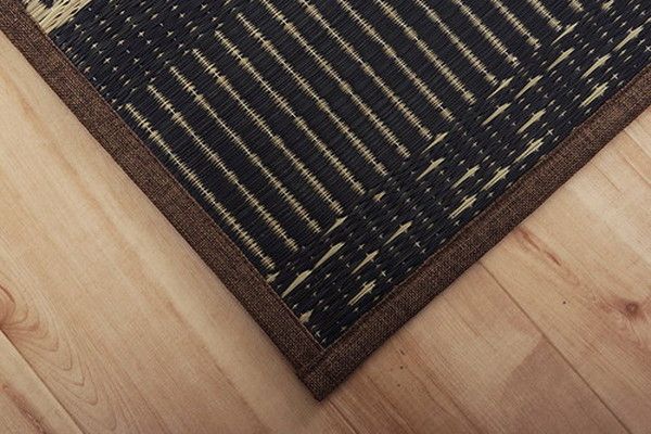 い草 ラグマット/絨毯 ギャベ柄 ブラウン 約60×180cm 自然素材 抗菌防臭 防傷 不織布 調湿 吸湿 〔リビング〕代引NG