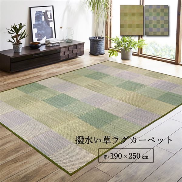 ラグ 長方形 い草 自然素材 クッション性 撥水 防ダニ 滑り止め加工 抗菌防臭 消臭 グリーン 約3畳 約190×250cm代引NG