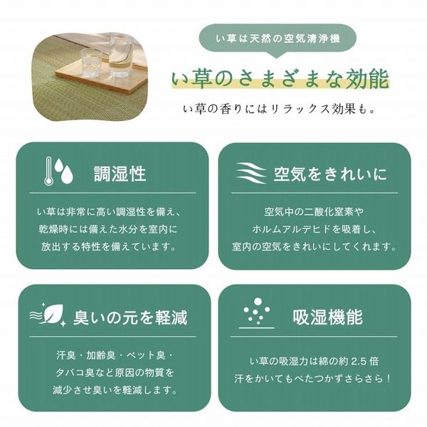 ラグ 長方形 い草 自然素材 クッション性 撥水 防ダニ 滑り止め加工 抗菌防臭 消臭 グリーン 約3畳 約190×250cm代引NG