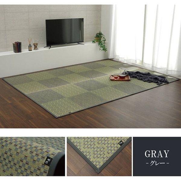 い草 花ござ ラグマット グレー 江戸間2畳 約174×174cm 日本製 抗菌 防臭 消臭 市松 小林製薬 持続性抗菌剤 KOBA-GUARD代引NG