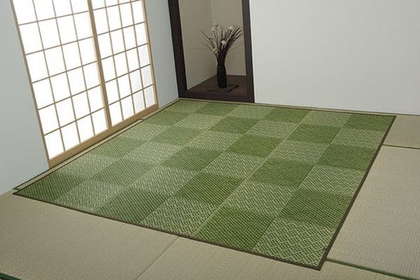 い草 花ござ ラグマット グレー 江戸間2畳 約174×174cm 日本製 抗菌 防臭 消臭 市松 小林製薬 持続性抗菌剤 KOBA-GUARD代引NG