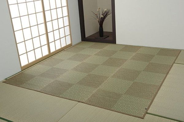 い草 花ござ ラグマット グレー 江戸間4.5畳 約261×261cm 日本製 抗菌 防臭 消臭 市松 小林製薬 持続性抗菌剤 KOBA-GUARD代引NG