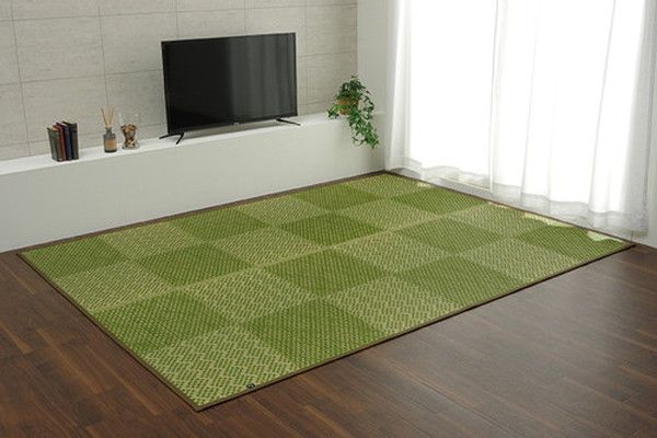 い草 ラグマット ベージュ 市松 約191×191cm 日本製 抗菌防臭 防滑 不織布 小林製薬 持続性抗菌剤 KOBA-GUARD 〔リビング〕代引NG