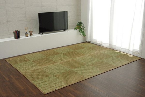 い草 ラグマット グレー 市松 約191×250cm 日本製 抗菌防臭 防滑 不織布 小林製薬 持続性抗菌剤 KOBA-GUARD 〔リビング〕代引NG