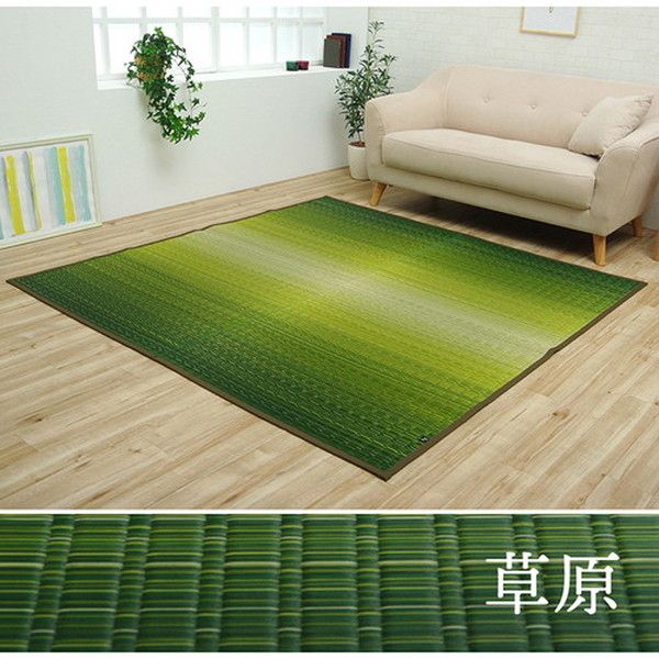 い草 花ござ ラグマット/絨毯 草原 グリーン 江戸間4.5畳 約261×261cm 日本製 抗菌 防臭 調湿 消臭 掛川織 〔リビング〕代引NG