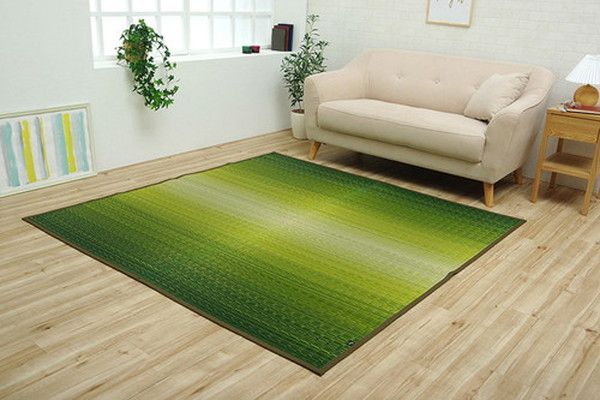 い草 花ござ ラグマット/絨毯 海 ブルー 江戸間6畳 約261×352cm 日本製 抗菌 防臭 調湿 消臭 掛川織 〔リビング〕代引NG