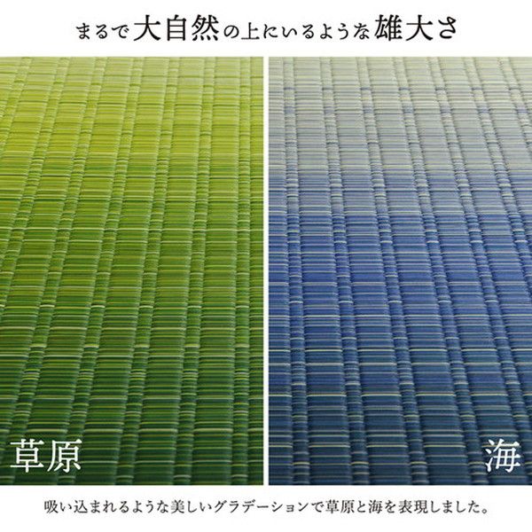 い草 花ござ ラグマット/絨毯 海 ブルー 江戸間6畳 約261×352cm 日本製 抗菌 防臭 調湿 消臭 掛川織 〔リビング〕代引NG
