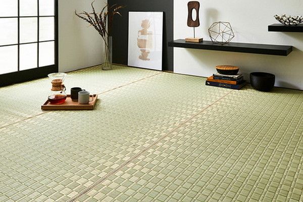 い草 花ござ ラグマット/絨毯 江戸間6畳 約261×352cm ベージュ 日本製 抗菌 防臭 調湿 消臭 掛川織 〔リビング〕代引NG