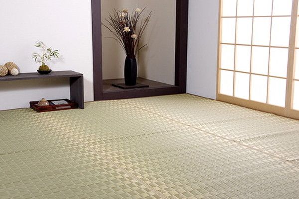 い草 花ござ ラグマット/絨毯 江戸間8畳 約348×352cm ベージュ 日本製 抗菌 防臭 調湿 消臭 掛川織 〔リビング〕代引NG