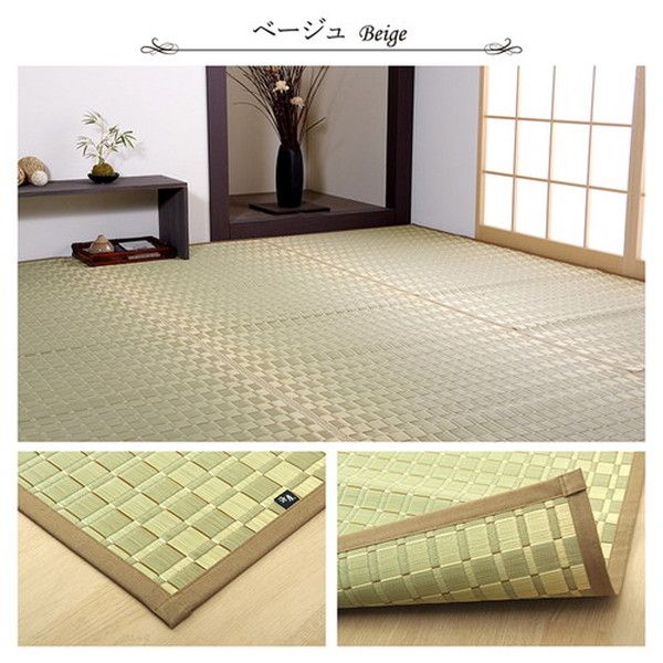 い草 花ござ ラグマット/絨毯 江戸間10畳 約435×352cm ベージュ 日本製 抗菌 防臭 調湿 消臭 掛川織 〔リビング〕代引NG