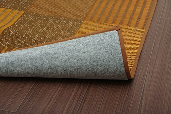 モダン い草 ラグマット/絨毯 約191×300cm ベージュ 日本製 抗菌 防臭 パッチワーク風 不織布 〔リビング〕代引NG