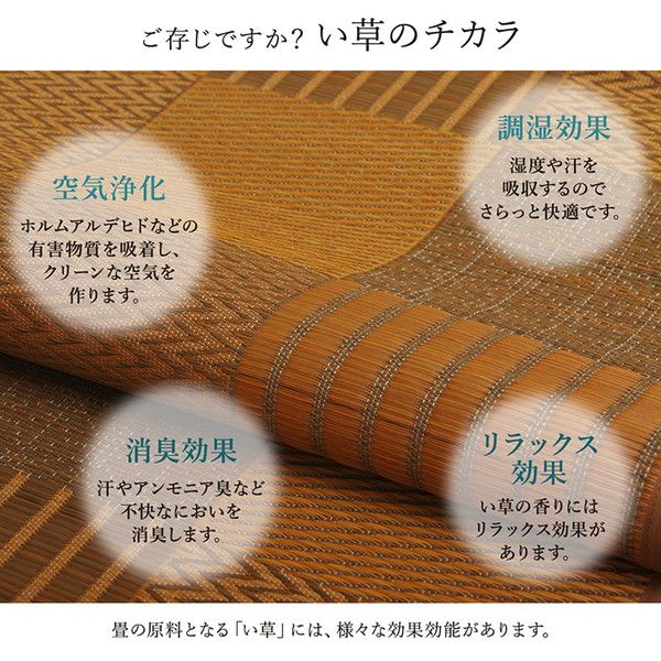 モダン い草 ラグマット/絨毯 約191×300cm ブラウン 日本製 抗菌 防臭 パッチワーク風 不織布 〔リビング〕代引NG