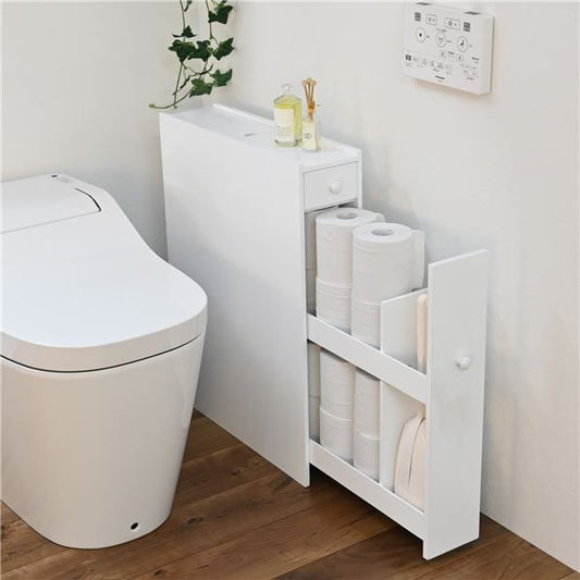 スーパSALE10倍＆4時間限定10％OFF トイレラック トイレ収納 約幅14cm×奥行52cm×高さ65cm ホワイト スリム トイレットペーパー収納 すき間収納 コンパクト トイレットペーパー収納 トイレット ペーパーホルダー