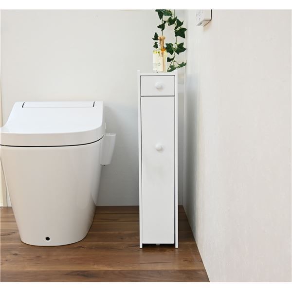 スーパSALE10倍＆4時間限定10％OFF トイレラック トイレ収納 約幅14cm×奥行52cm×高さ65cm ホワイト スリム トイレットペーパー収納 すき間収納 コンパクト トイレットペーパー収納 トイレット ペーパーホルダー
