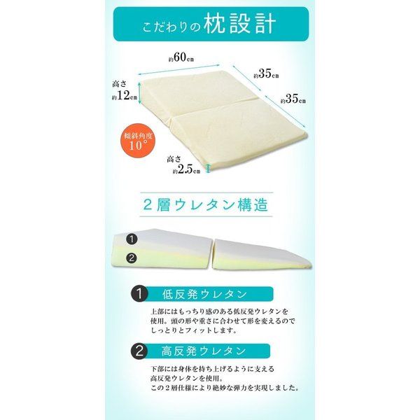 メディカルライフピロー/枕 TYPE-9 60×70×高さ2〜12cm 2つ折り 洗える カバー ハニカムメッシュ 〔ベッドルーム 寝室〕