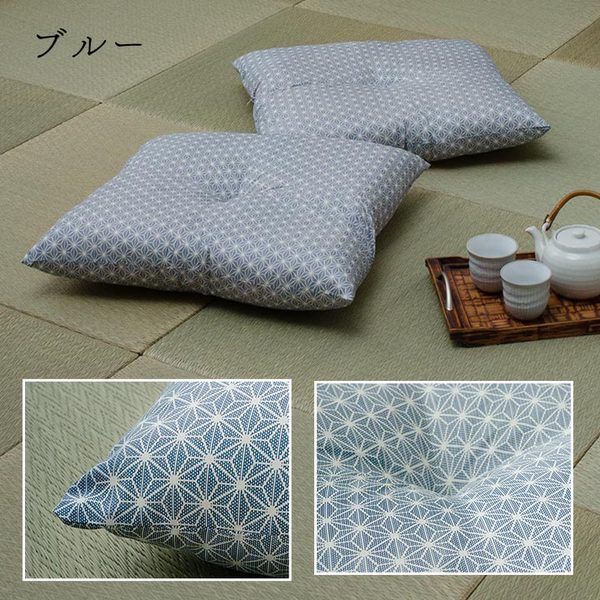 座布団 洗える 銘仙判 日本製 セット 盆 来客 和室 洋室 和柄 麻の葉 ベージュ 約55×59cm 同色5枚組代引NG