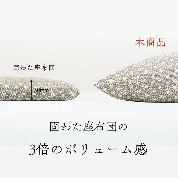 座布団 洗える 銘仙判 日本製 セット 盆 来客 和室 洋室 和柄 麻の葉 ベージュ 約55×59cm 同色5枚組代引NG