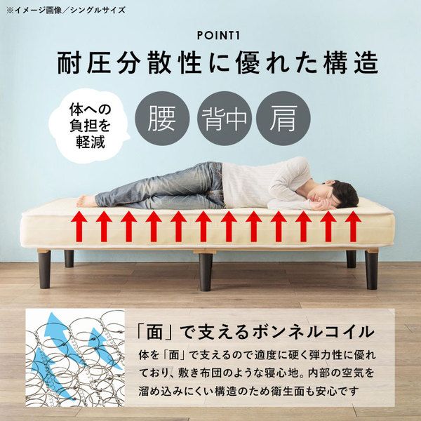 ボンネルコイルマットレスベッド セミダブル ホワイト 約幅120×奥行195×高さ42cm 組立品 ベッドルーム 寝室 子供部屋代引NG