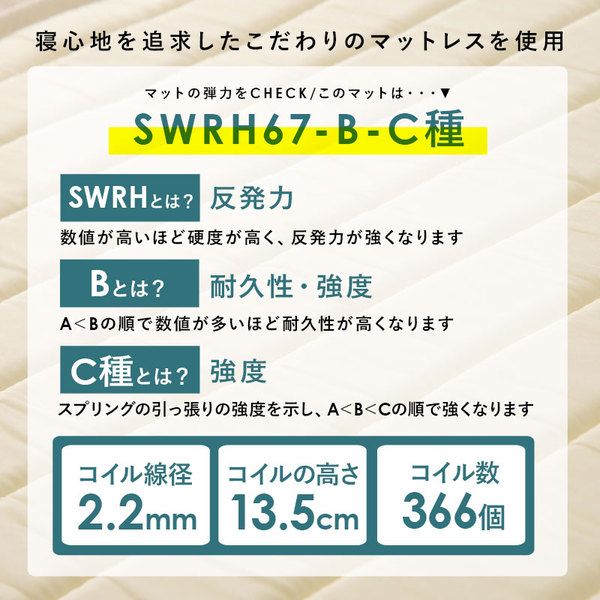 ボンネルコイルマットレスベッド セミダブル ホワイト 約幅120×奥行195×高さ42cm 組立品 ベッドルーム 寝室 子供部屋代引NG