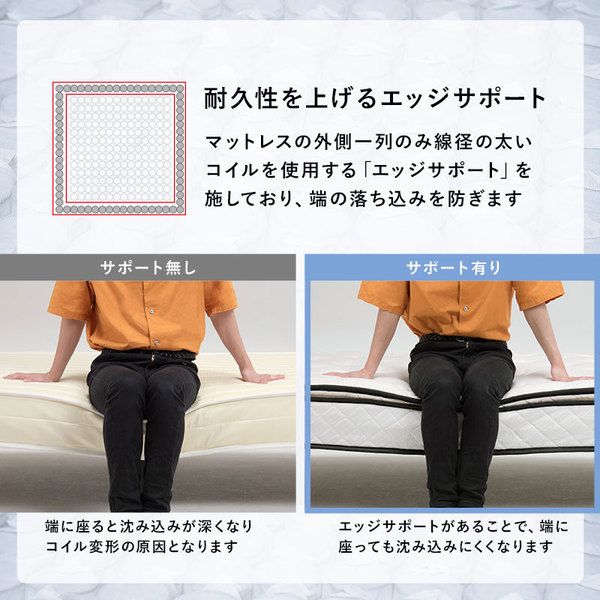 ポケットコイルマットレスベッド セミダブル グレー 約幅120×奥行195×高さ46cm 組立品 ベッドルーム 寝室 子供部屋代引NG