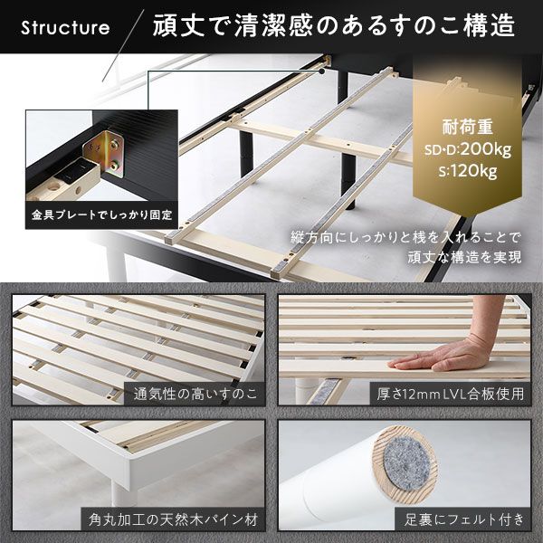 スーパSALE10倍＆4時間限定10％OFF ベッド すのこベッド ダブルベッド ダブル フレームのみ ホワイト すのこ 棚付き 宮付き 2口 コンセント付き ２段階 高さ調整可 スマホスタンド型ヘッドボード 頑丈 木製 ベッド下収納