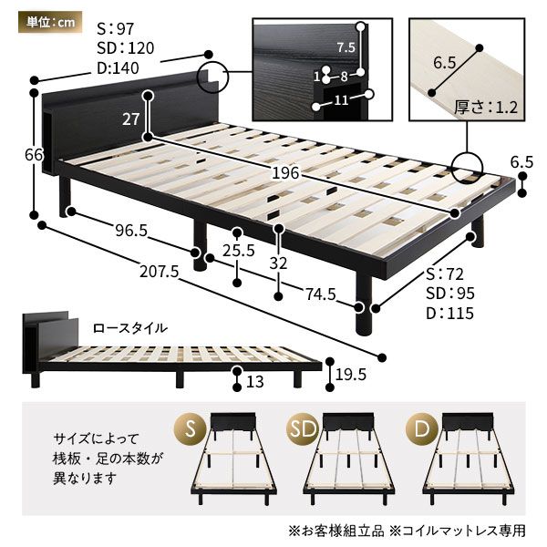 スーパSALE10倍＆4時間限定10％OFF ベッド すのこベッド ダブルベッド ダブル フレームのみ ホワイト すのこ 棚付き 宮付き 2口 コンセント付き ２段階 高さ調整可 スマホスタンド型ヘッドボード 頑丈 木製 ベッド下収納