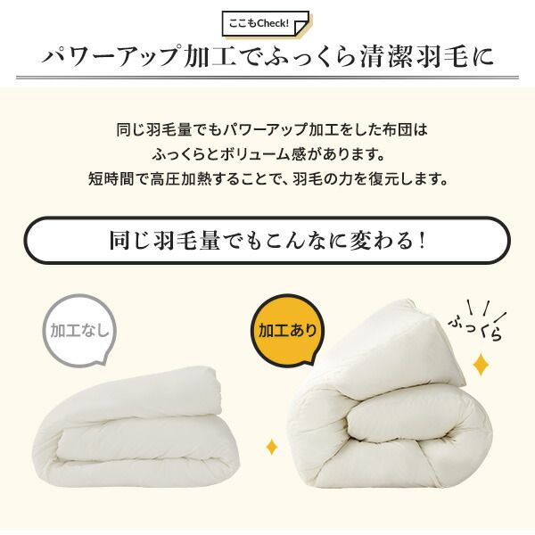 羽毛布団 掛け布団 シングル アイボリー ダウン50% 250dp パワーアップ加工 抗菌 防臭 防ダニ 日本製 国産 ピーチスキン加工 ループ付き 高品質ホワイトダックダウン採用 二重縫製 掛 布団 ふとん 寝具代引NG