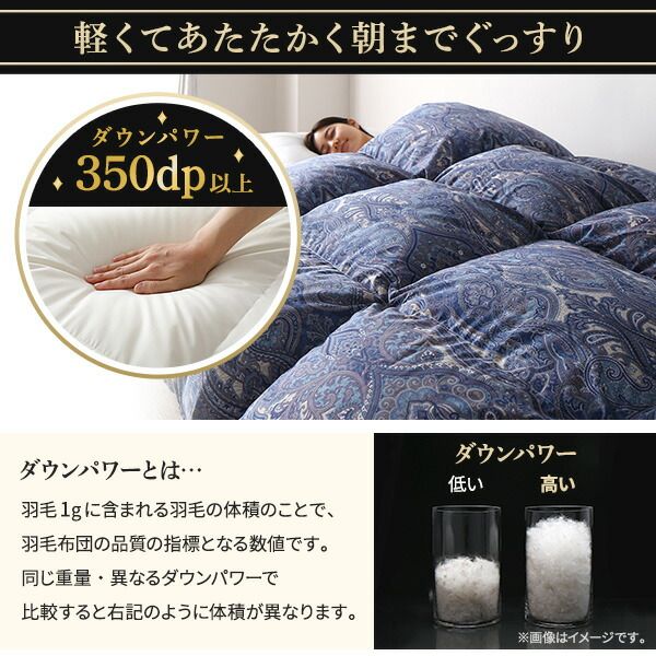 羽毛布団 掛け布団 シングル ネイビー ダウン90% 350dp パワーアップ加工 抗菌 防臭 防ダニ 日本製 国産 ピーチスキン加工 ループ付き 高品質ホワイトダックダウン採用 二重縫製 掛 布団 ふとん 寝具代引NG