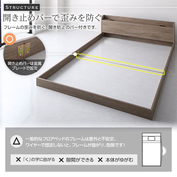 スーパSALE10倍＆4時間限定10％OFF ベッド ローベッド ダブル ポケットコイルマットレス付き グレージュ 低床 ロータイプ 宮付き 棚付き 2口 コンセント付き シンプル すのこ 木製 フロアベッド 低床ベッド ダブルベッド