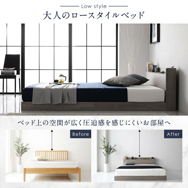 スーパSALE10倍＆4時間限定10％OFF ベッド ローベッド セミダブル ベッドフレームのみ グレージュ ロータイプ 低床 LED 照明付き 棚付き 宮付き ２口 コンセント付き 頑丈 木目調 すのこ 木製 フロアベッド セミダブルベッド