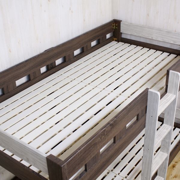 2段 ベッド 幅103cm ロータイプ ブラウン＆ホワイト 上段下段1体式 丈夫 通気性 マットレス別売 ベッドフレーム ベッドルーム代引NG