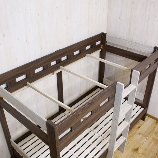 2段 ベッド 幅103cm ロータイプ ナチュラル＆ホワイト 上段下段1体式 丈夫 通気性 マットレス別売 ベッドフレーム ベッドルーム代引NG