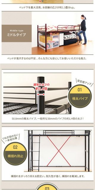 ロフトベッド シングル ポケットコイルマットレス付き ホワイト 2段階 高さ調整可 ハイタイプ ミドルタイプ 頑丈 2口 コンセント付き はしご付き 宮付き 棚付き 通気性 ベッドフレーム代引NG