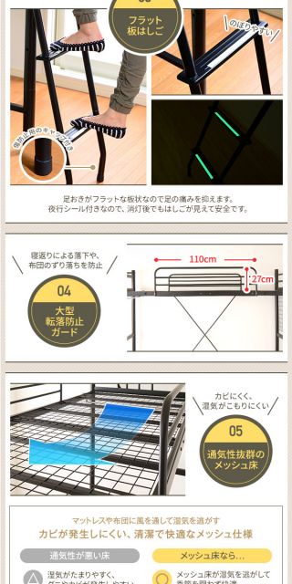ロフトベッド シングル ボンネルコイルマットレス付き ブラック 2段階 高さ調整可 ハイタイプ ミドルタイプ 頑丈 2口 コンセント付き はしご付き 宮付き 棚付き 通気性 ベッドフレーム代引NG