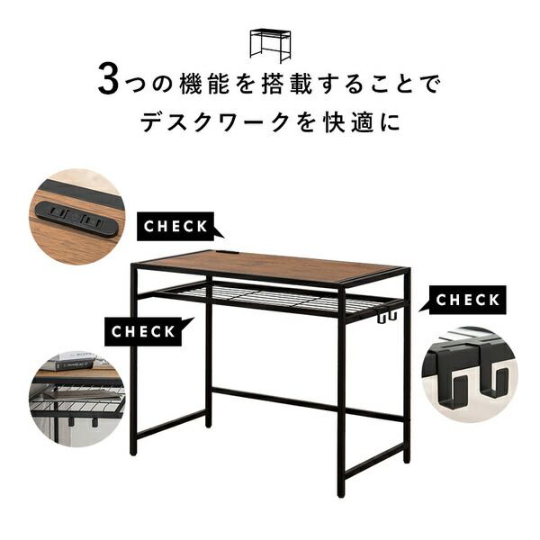 デスク・チェアセット デスク：約幅90×奥行50×高さ72cm チェア：約幅46×奥行46×高さ76.5cm ブラウン 2口コンセント付き 組立式代引NG