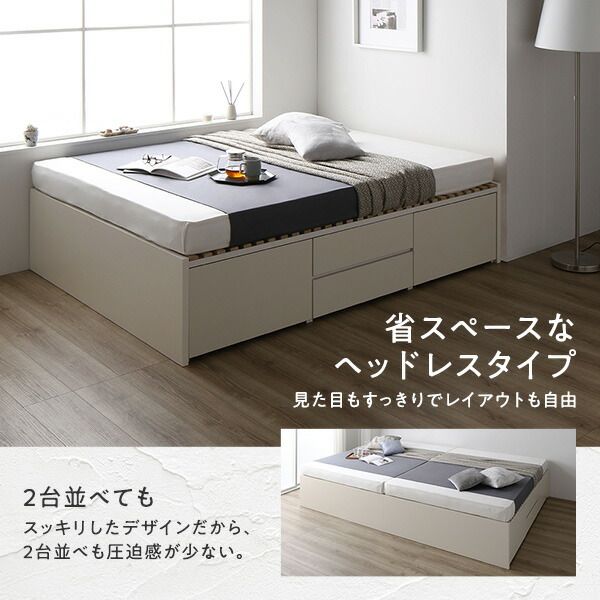 〔要組立〕 収納 ベッド シングル フレームのみ ホワイト AAB 引き出し ヘッドレス すのこ仕様 低ホルムアルデヒド 大容量 収納 日本製 チェストベッド シングルベッド代引NG